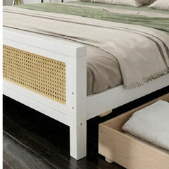 Solid Wood Rattan Bed For Bedroom