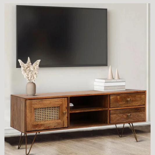 Mango Wood Floor Standing TV  Unit Set Top Box Stand TV Cabinet with Shelves
