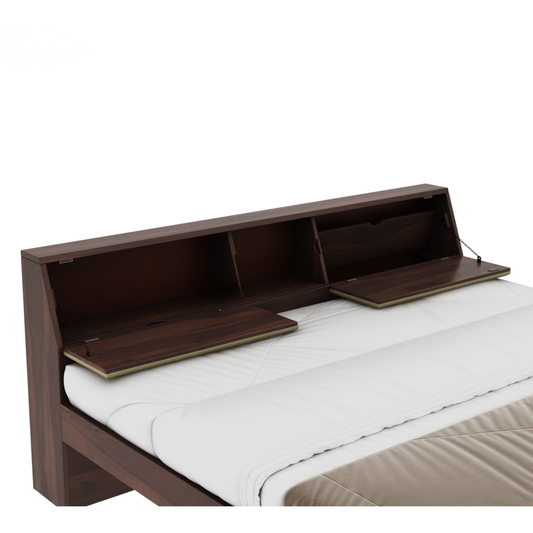 Modern Sheesham Bed with Padded Headboard Shelving