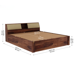 Modern Sheesham Hydraulic Bed with Padded Headboard Shelving