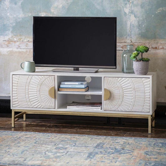 Mango Wood Floor Standing TV Entertainment Unit Set Top Box Stand (White Finish)