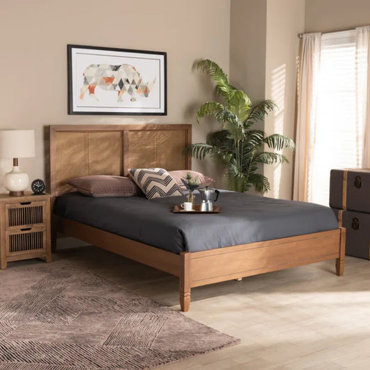 Solid Wood And Natural Cane Bed