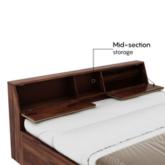 Modern Sheesham Storage Bed with Padded Headboard Shelving