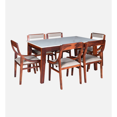 The Novara Solid Sheesham 6-Seater Dining Set with Marble-Style Top
