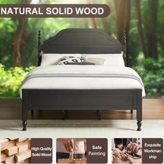 Wood Bed Frame with Wooden Headboard and Footboard