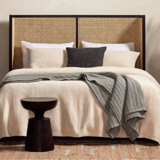 Solid Mango wood Rattan(Cane) Bed With Wingback