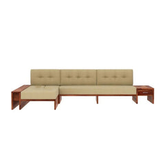 L-Shaped Wooden Sofa with Side Storage Drawer