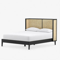 Solid Mango wood Rattan(Cane) Bed With Wingback
