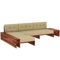 L-Shaped Wooden Sofa with Side Storage Drawer