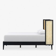Solid Mango wood Rattan(Cane) Bed With Wingback