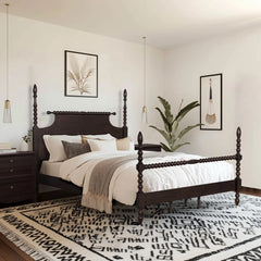 Solid Wood Low-Profile Bed with Spindle Design