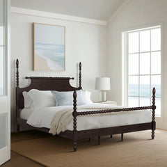 Solid Wood Low-Profile Bed with Spindle Design