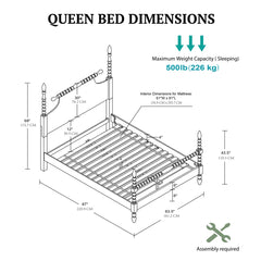 Solid Wood Low-Profile Bed with Spindle Design