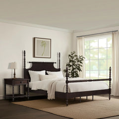 Solid Wood Low-Profile Bed with Spindle Design