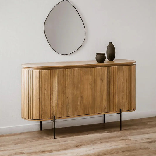 Curved Slatted Wood Sideboard