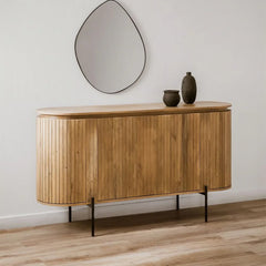 Curved Slatted Wood Sideboard